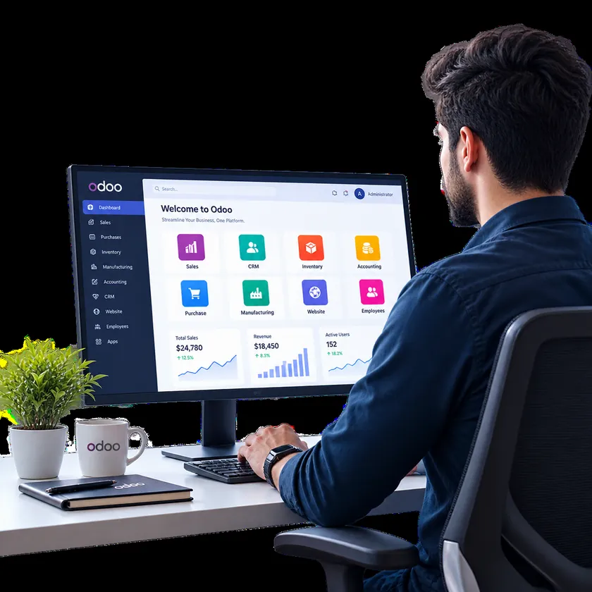 Production manager reviewing live manufacturing data in Odoo